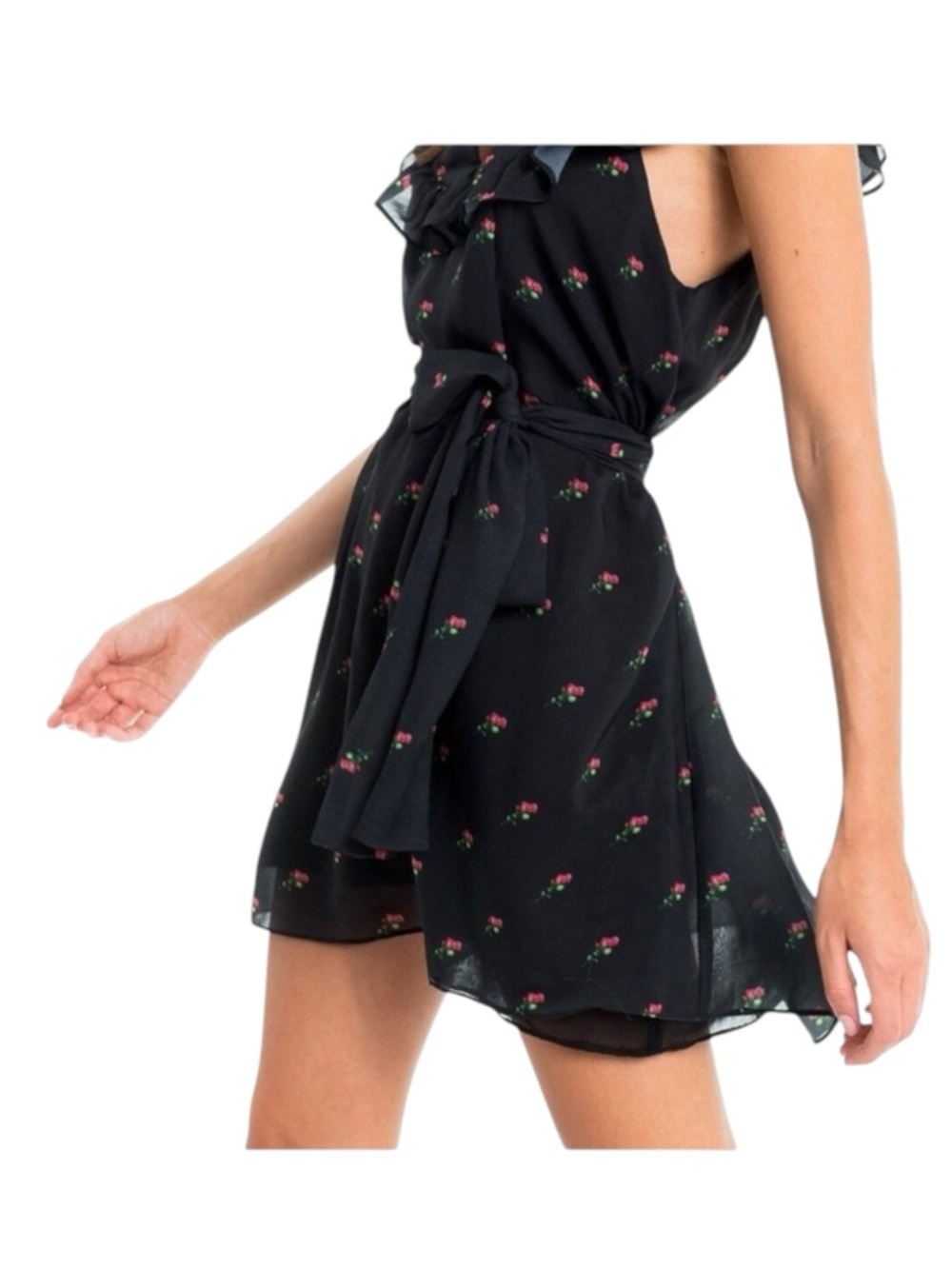Deadstock: new Wildfox ꕥ Dolly Ruffled Mini Dress ꕥ Black Red Rose Print ꕥ Med ꕥ - Picture 13 of 16